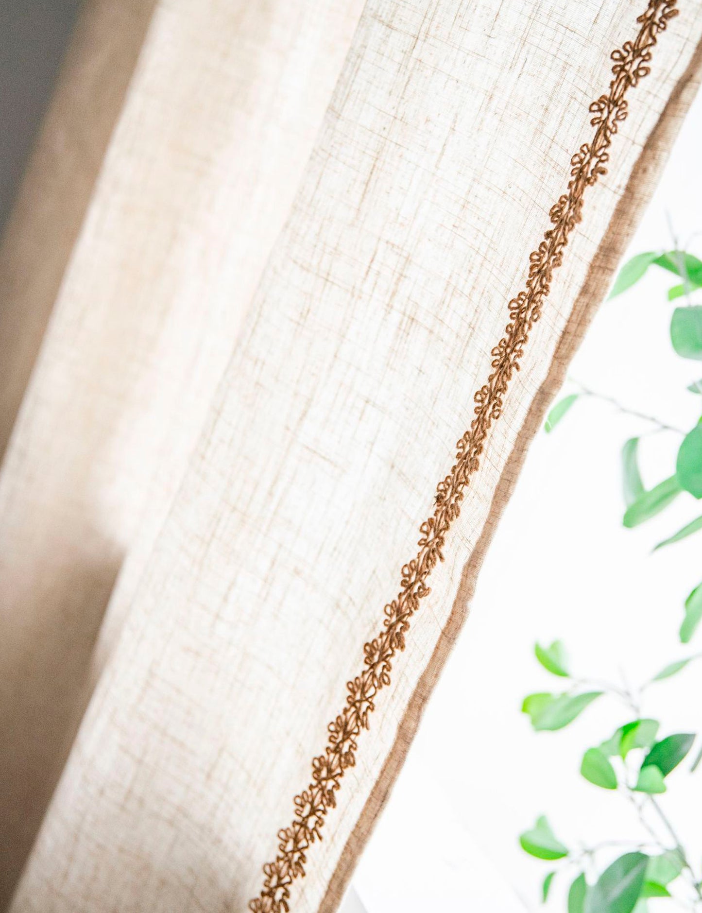 Aliacasia Handmade Hemp Trim Semi-Sheer Curtain – Minimalist Kitchen, Partition & Bay Window Drapes with Natural Light Filtering, 1 Panel A03