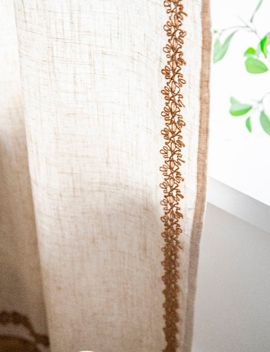 Aliacasia Handmade Hemp Trim Semi-Sheer Curtain – Minimalist Kitchen, Partition & Bay Window Drapes with Natural Light Filtering, 1 Panel A03
